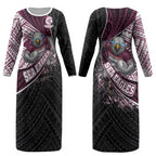 Manly Warringah Sea Eagles Rugby Mascot Couples Matching Long Sleeve Bodycon Dress and Long Sleeve Button Shirt Tribal Polynesian Power Art - Lightning Mascot