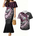 Manly Warringah Sea Eagles Rugby Mascot Couples Matching Mermaid Dress and Hawaiian Shirt Tribal Polynesian Power Art - Lightning Mascot