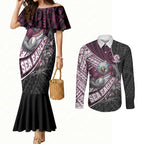 Manly Warringah Sea Eagles Rugby Mascot Couples Matching Mermaid Dress and Long Sleeve Button Shirt Tribal Polynesian Power Art - Lightning Mascot