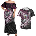 Manly Warringah Sea Eagles Rugby Mascot Couples Matching Off Shoulder Maxi Dress and Hawaiian Shirt Tribal Polynesian Power Art - Lightning Mascot