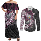 Manly Warringah Sea Eagles Rugby Mascot Couples Matching Off Shoulder Maxi Dress and Long Sleeve Button Shirt Tribal Polynesian Power Art - Lightning Mascot