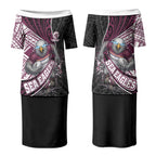 Manly Warringah Sea Eagles Rugby Mascot Couples Matching Puletasi and Long Sleeve Button Shirt Tribal Polynesian Power Art - Lightning Mascot
