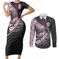 Manly Warringah Sea Eagles Rugby Mascot Couples Matching Short Sleeve Bodycon Dress and Long Sleeve Button Shirt Tribal Polynesian Power Art - Lightning Mascot