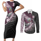 Manly Warringah Sea Eagles Rugby Mascot Couples Matching Short Sleeve Bodycon Dress and Long Sleeve Button Shirt Tribal Polynesian Power Art - Lightning Mascot