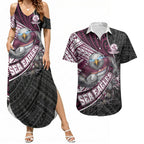 Manly Warringah Sea Eagles Rugby Mascot Couples Matching Summer Maxi Dress and Hawaiian Shirt Tribal Polynesian Power Art - Lightning Mascot