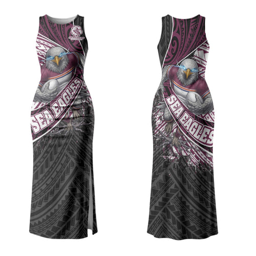 Manly Warringah Sea Eagles Rugby Mascot Couples Matching Tank Maxi Dress and Hawaiian Shirt Tribal Polynesian Power Art - Lightning Mascot