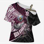 Manly Warringah Sea Eagles Rugby Mascot Cross Shoulder Shirt Tribal Polynesian Power Art - Lightning Mascot