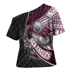 Manly Warringah Sea Eagles Rugby Mascot Cross Shoulder Shirt Tribal Polynesian Power Art - Lightning Mascot