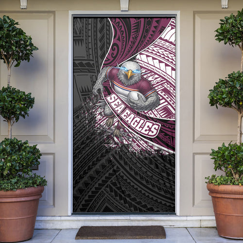 Manly Warringah Sea Eagles Rugby Mascot Door Cover Tribal Polynesian Power Art - Lightning Mascot