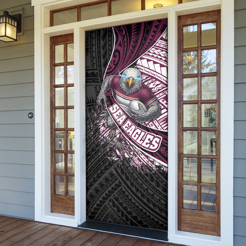 Manly Warringah Sea Eagles Rugby Mascot Door Cover Tribal Polynesian Power Art - Lightning Mascot