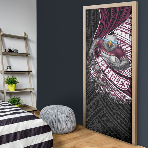 Manly Warringah Sea Eagles Rugby Mascot Door Cover Tribal Polynesian Power Art - Lightning Mascot
