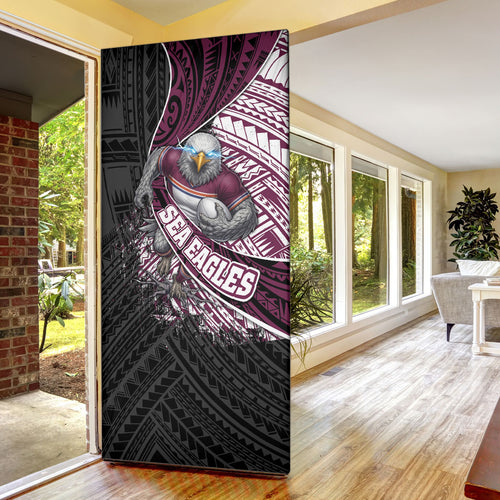 Manly Warringah Sea Eagles Rugby Mascot Door Cover Tribal Polynesian Power Art - Lightning Mascot