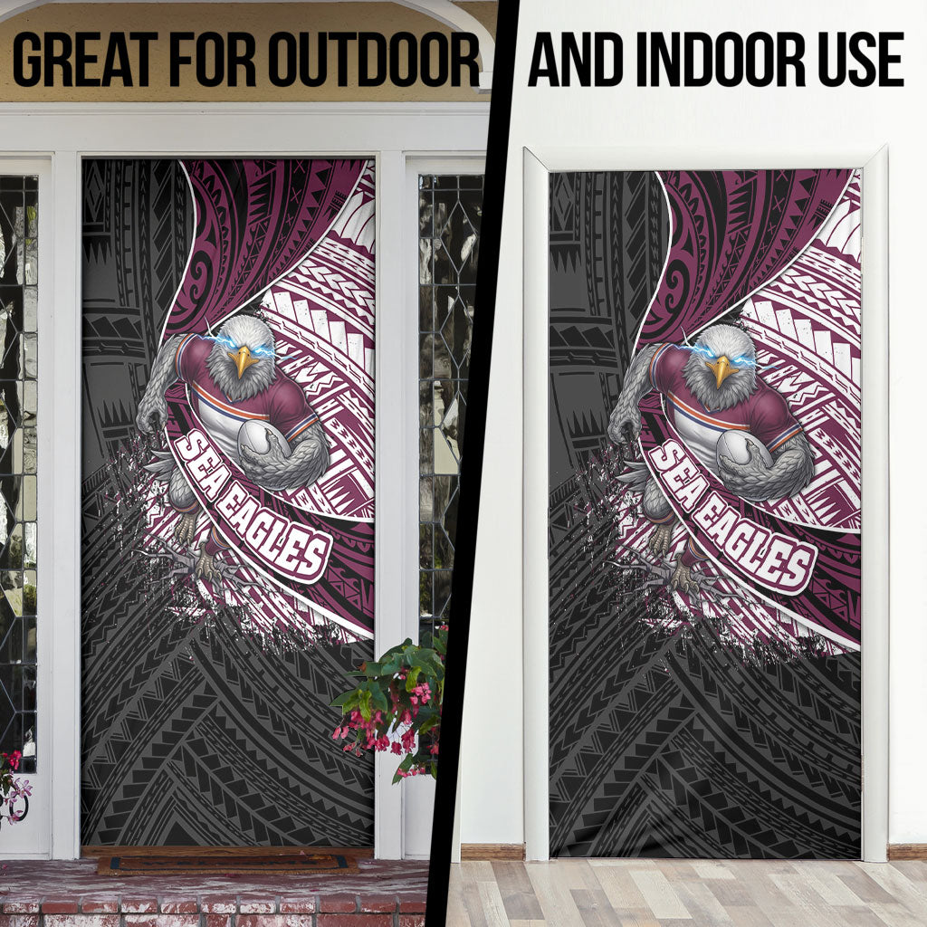 Manly Warringah Sea Eagles Rugby Mascot Door Cover Tribal Polynesian Power Art - Lightning Mascot
