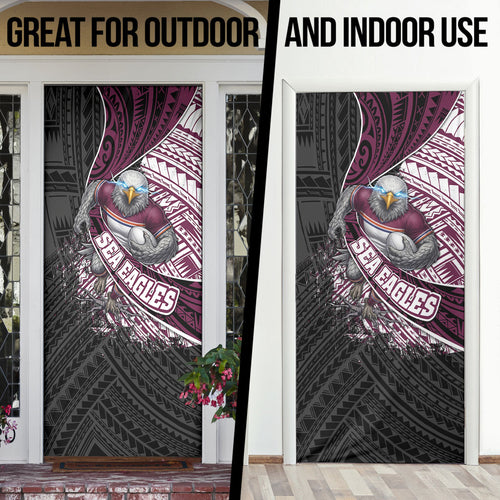 Manly Warringah Sea Eagles Rugby Mascot Door Cover Tribal Polynesian Power Art - Lightning Mascot