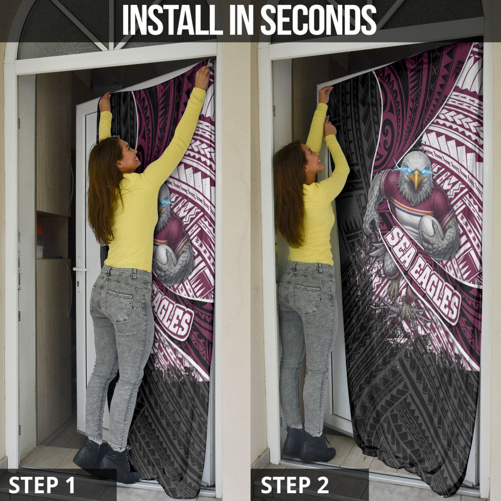 Manly Warringah Sea Eagles Rugby Mascot Door Cover Tribal Polynesian Power Art - Lightning Mascot