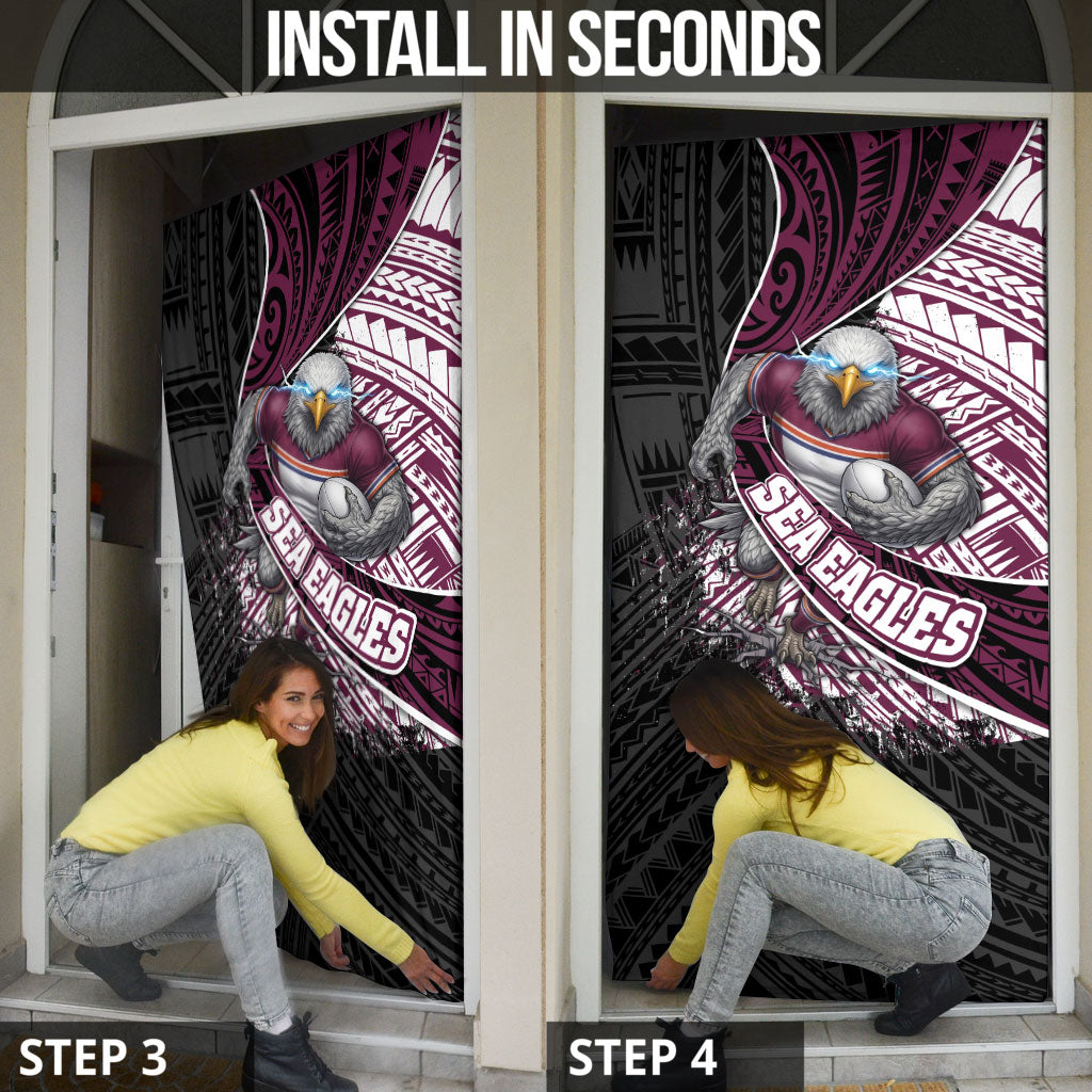 Manly Warringah Sea Eagles Rugby Mascot Door Cover Tribal Polynesian Power Art - Lightning Mascot