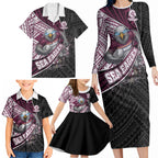 Manly Warringah Sea Eagles Rugby Mascot Family Matching Long Sleeve Bodycon Dress and Hawaiian Shirt Tribal Polynesian Power Art - Lightning Mascot