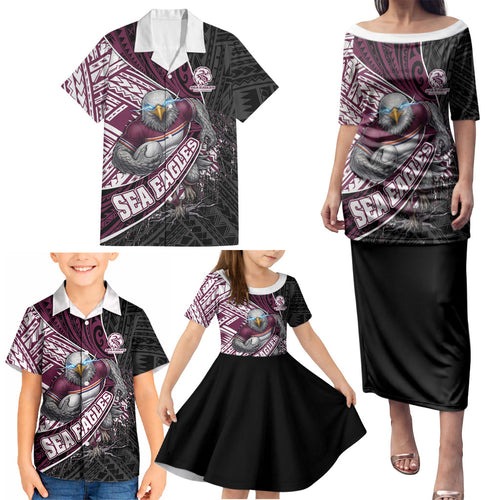 Manly Warringah Sea Eagles Rugby Mascot Family Matching Puletasi and Hawaiian Shirt Tribal Polynesian Power Art - Lightning Mascot