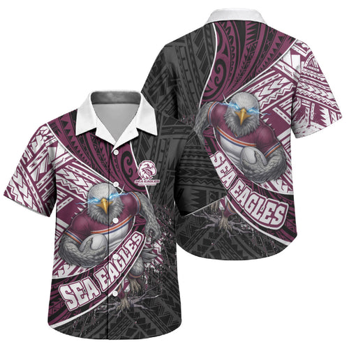 Manly Warringah Sea Eagles Rugby Mascot Family Matching Puletasi and Hawaiian Shirt Tribal Polynesian Power Art - Lightning Mascot