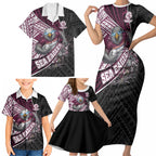 Manly Warringah Sea Eagles Rugby Mascot Family Matching Short Sleeve Bodycon Dress and Hawaiian Shirt Tribal Polynesian Power Art - Lightning Mascot
