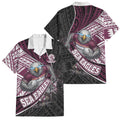Manly Warringah Sea Eagles Rugby Mascot Family Matching Short Sleeve Bodycon Dress and Hawaiian Shirt Tribal Polynesian Power Art - Lightning Mascot