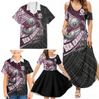 Manly Warringah Sea Eagles Rugby Mascot Family Matching Summer Maxi Dress and Hawaiian Shirt Tribal Polynesian Power Art - Lightning Mascot