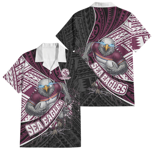 Manly Warringah Sea Eagles Rugby Mascot Family Matching Summer Maxi Dress and Hawaiian Shirt Tribal Polynesian Power Art - Lightning Mascot