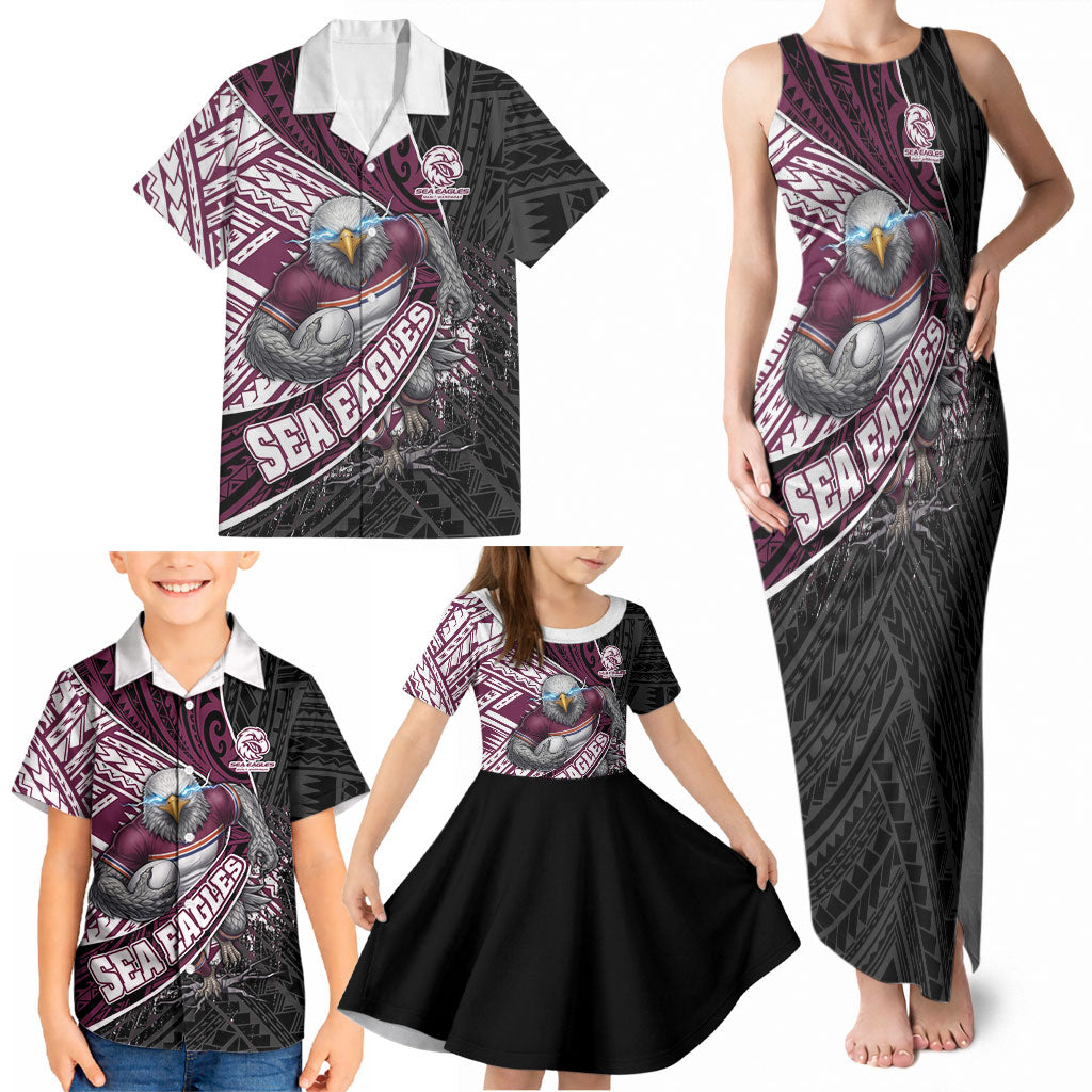 Manly Warringah Sea Eagles Rugby Mascot Family Matching Tank Maxi Dress and Hawaiian Shirt Tribal Polynesian Power Art - Lightning Mascot