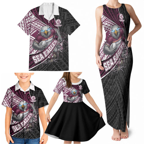 Manly Warringah Sea Eagles Rugby Mascot Family Matching Tank Maxi Dress and Hawaiian Shirt Tribal Polynesian Power Art - Lightning Mascot
