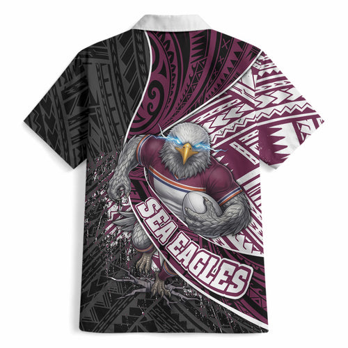 Manly Warringah Sea Eagles Rugby Mascot Hawaiian Shirt Tribal Polynesian Power Art - Lightning Mascot
