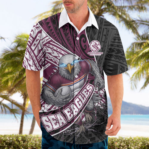 Manly Warringah Sea Eagles Rugby Mascot Hawaiian Shirt Tribal Polynesian Power Art - Lightning Mascot