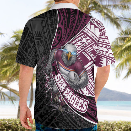 Manly Warringah Sea Eagles Rugby Mascot Hawaiian Shirt Tribal Polynesian Power Art - Lightning Mascot