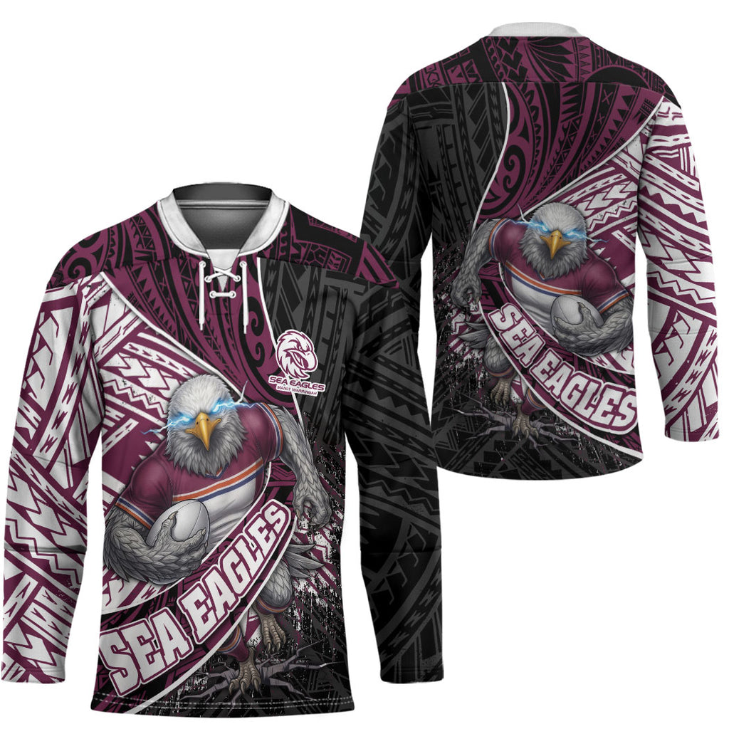 Manly Warringah Sea Eagles Rugby Mascot Hockey Jersey Tribal Polynesian Power Art - Lightning Mascot