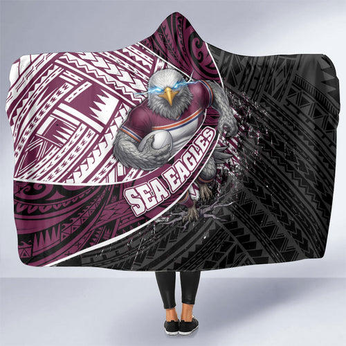 Manly Warringah Sea Eagles Rugby Mascot Hooded Blanket Tribal Polynesian Power Art - Lightning Mascot