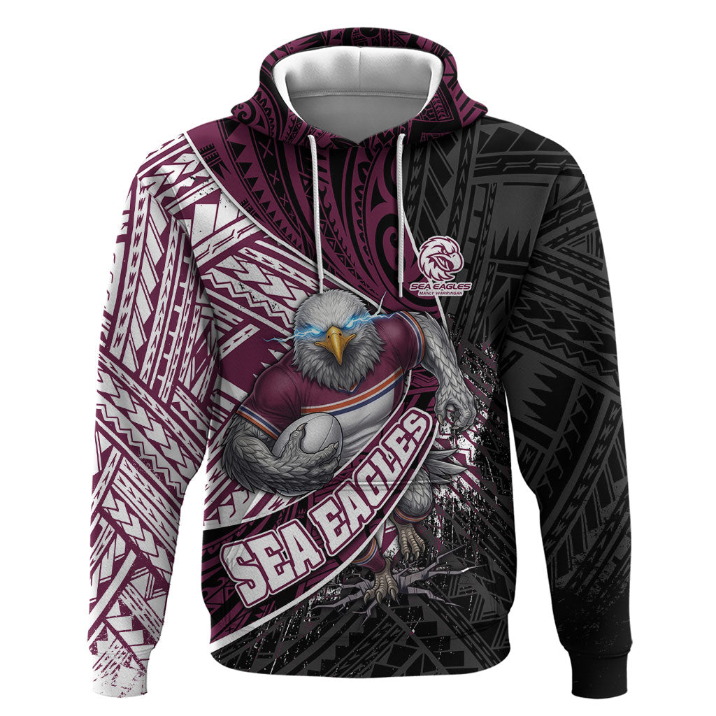 Manly Warringah Sea Eagles Rugby Mascot Hoodie Tribal Polynesian Power Art - Lightning Mascot