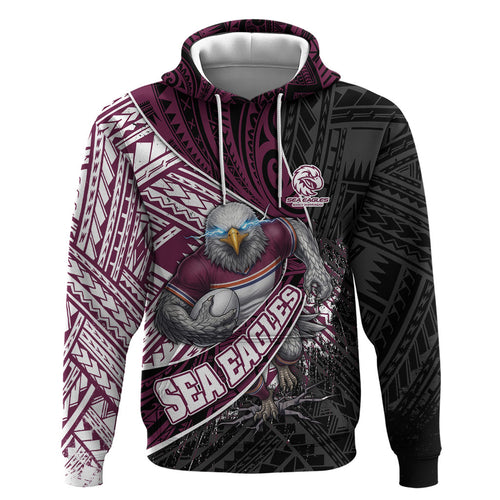 Manly Warringah Sea Eagles Rugby Mascot Hoodie Tribal Polynesian Power Art - Lightning Mascot