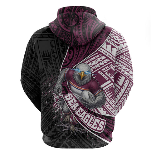 Manly Warringah Sea Eagles Rugby Mascot Hoodie Tribal Polynesian Power Art - Lightning Mascot