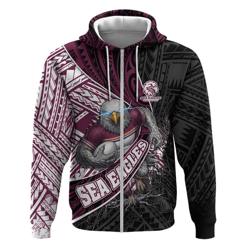 Manly Warringah Sea Eagles Rugby Mascot Hoodie Tribal Polynesian Power Art - Lightning Mascot