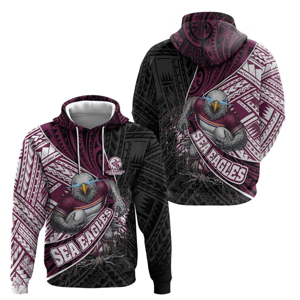 Manly Warringah Sea Eagles Rugby Mascot Hoodie Tribal Polynesian Power Art - Lightning Mascot