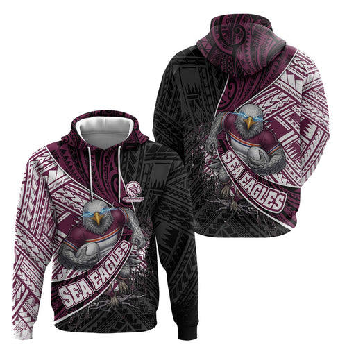 Manly Warringah Sea Eagles Rugby Mascot Hoodie Tribal Polynesian Power Art - Lightning Mascot