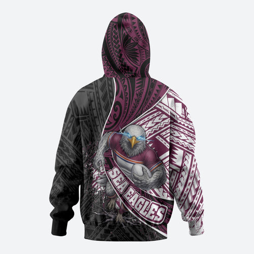 Manly Warringah Sea Eagles Rugby Mascot Hoodie Tribal Polynesian Power Art - Lightning Mascot