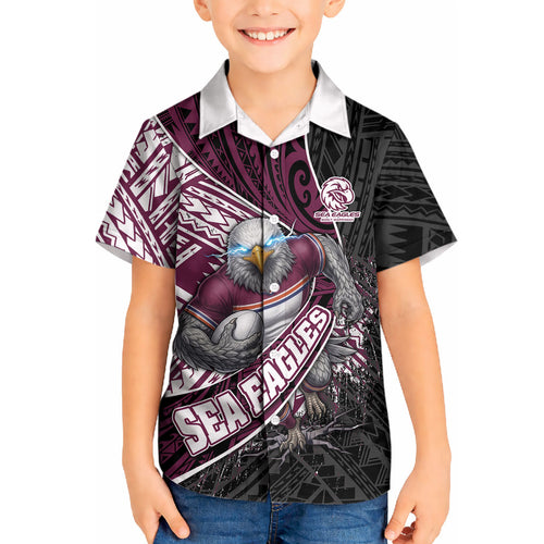 Manly Warringah Sea Eagles Rugby Mascot Kid Hawaiian Shirt Tribal Polynesian Power Art - Lightning Mascot