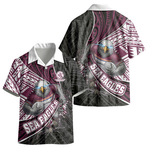 Manly Warringah Sea Eagles Rugby Mascot Kid Hawaiian Shirt Tribal Polynesian Power Art - Lightning Mascot