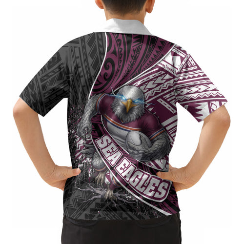 Manly Warringah Sea Eagles Rugby Mascot Kid Hawaiian Shirt Tribal Polynesian Power Art - Lightning Mascot