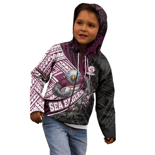 Manly Warringah Sea Eagles Rugby Mascot Kid Hoodie Tribal Polynesian Power Art - Lightning Mascot