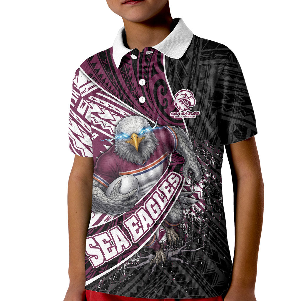 Manly Warringah Sea Eagles Rugby Mascot Kid Polo Shirt Tribal Polynesian Power Art - Lightning Mascot