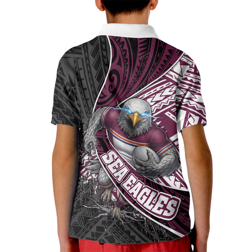 Manly Warringah Sea Eagles Rugby Mascot Kid Polo Shirt Tribal Polynesian Power Art - Lightning Mascot