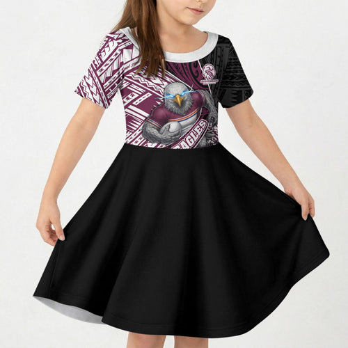 Manly Warringah Sea Eagles Rugby Mascot Kid Short Sleeve Dress Tribal Polynesian Power Art - Lightning Mascot