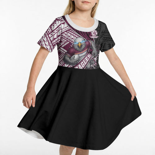 Manly Warringah Sea Eagles Rugby Mascot Kid Short Sleeve Dress Tribal Polynesian Power Art - Lightning Mascot