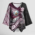 Manly Warringah Sea Eagles Rugby Mascot Kimono Sleeve Blouse Tribal Polynesian Power Art - Lightning Mascot